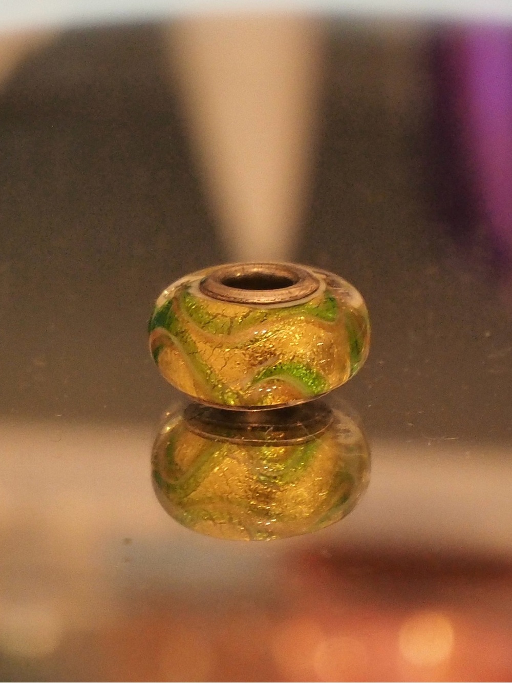 Chamilia Green & Gold Glass Bead Charm